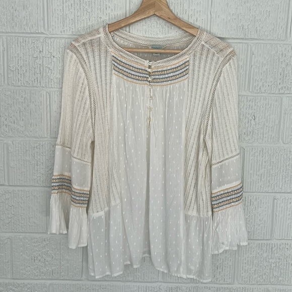SUNDANCE Women’s Peasant Blouse with Bell Sleeves Embroidered Size Large - Picture 1 of 6